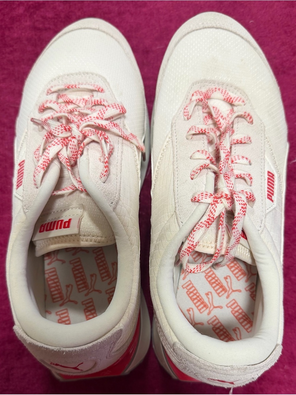 Puma White Sneakers with Coral-Pink Details